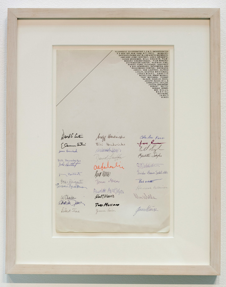 Signature of 32 Fluxhouse Co-op members, on letterhead designed by George Maciunas (ca. 1967)